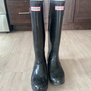 Gloss Black Original Hunter Boots, Tall, Size 9